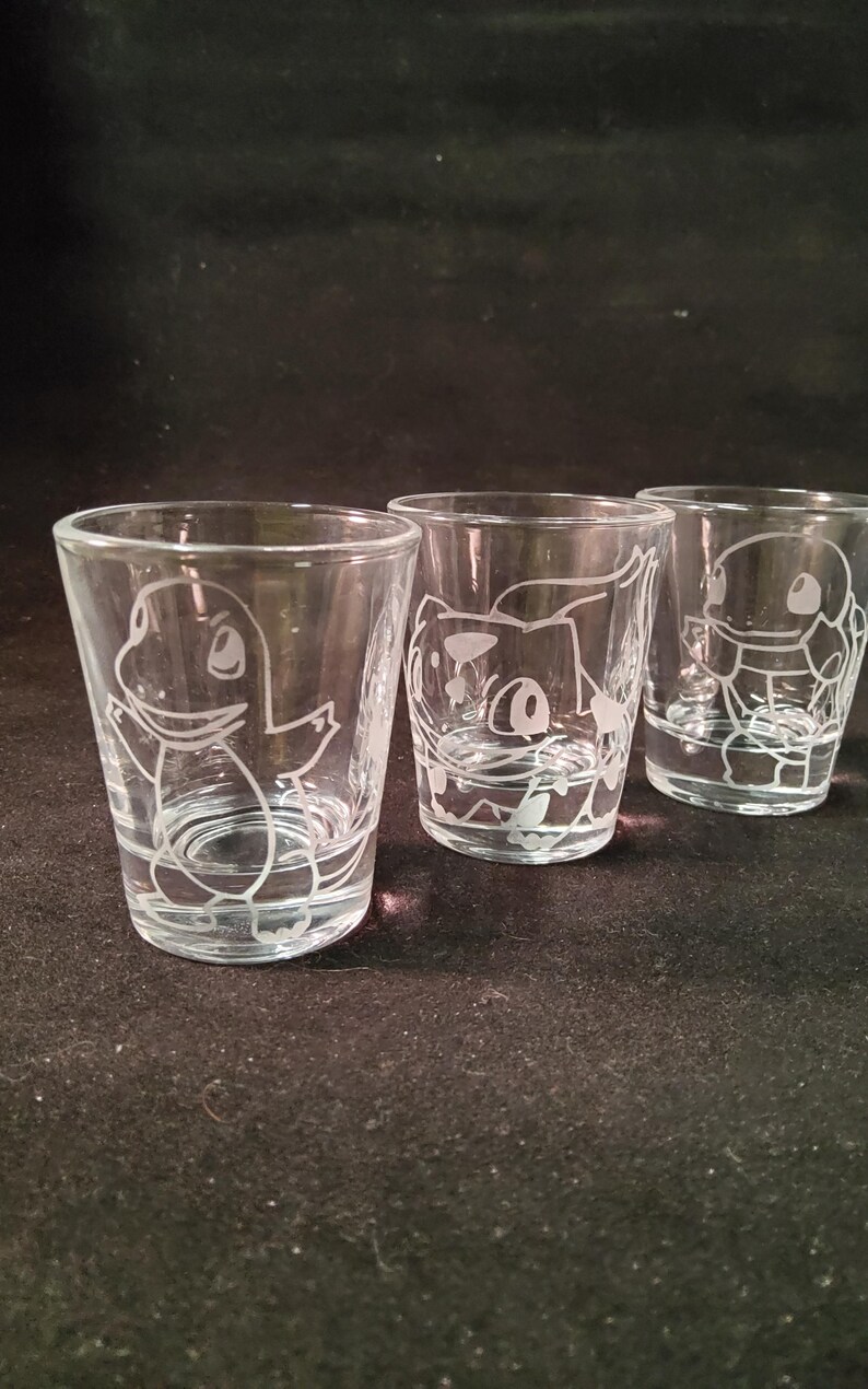 Pokemon starter etched shot glass set of 3 fan art image 8
