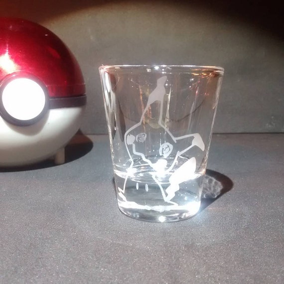 Pokemon Mimikyu etched shot glass fan art