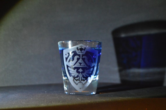 Hyrule Hylian shield etched shot glass fan art