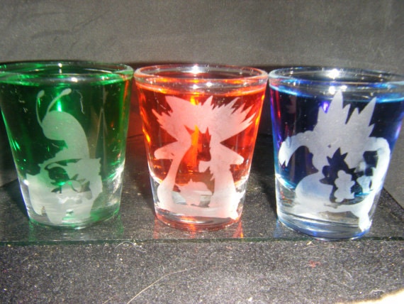 pokemon johto evolution etched shot glass set of 3 fan art