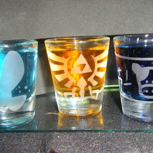 Legend of Zelda etched shot glass set of 3 fan art