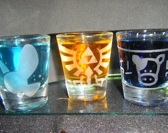 Legend of Zelda etched shot glass set of 3 fan art