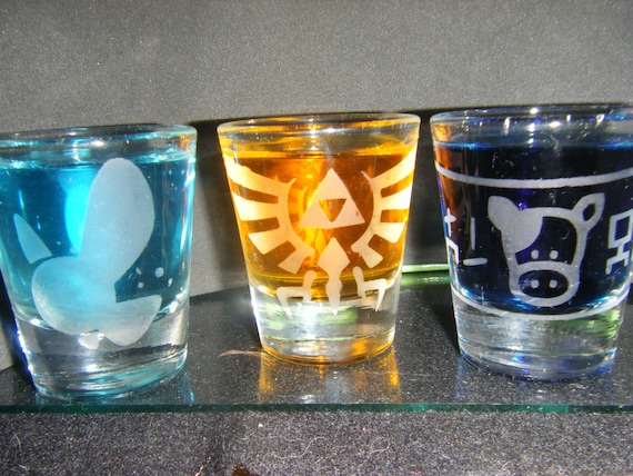 Legend of Zelda etched shot glass set of 3 fan art