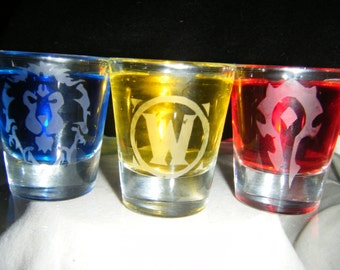 World of Warcraft etched shot glass set of 3 fan art