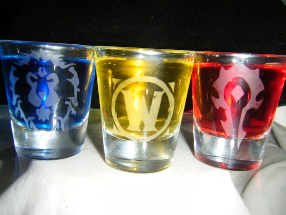 World of Warcraft etched shot glass set of 3 fan art