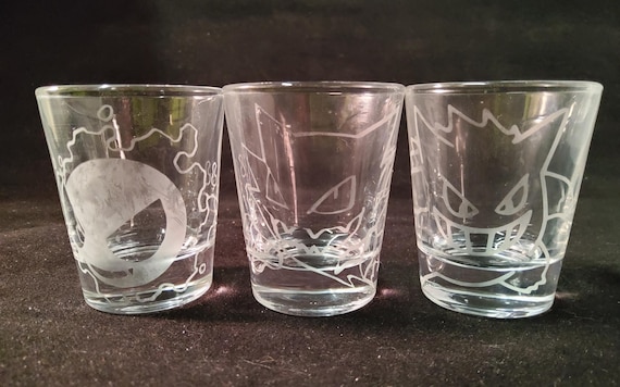 Gastly, Haunter, Gengar engraved shot glass set of 3