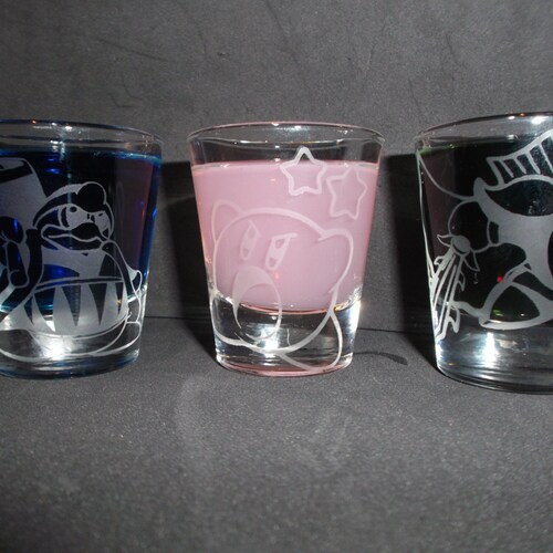 Kirby Etched Shot Glass Set of 3 Fan Art Etsy