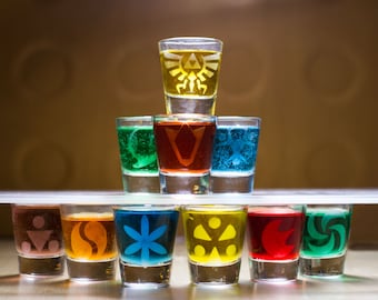 Juego de 10 vasos de chupito grabados de la leyenda de Zelda con ilustraciones de fans