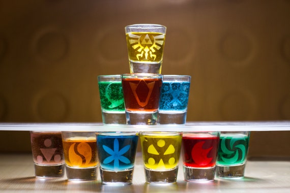 Legend of Zelda etched shot glass set of 10 fan art