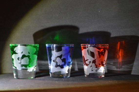 Pokemon evolution starter etched shot glass set of 3 fan art