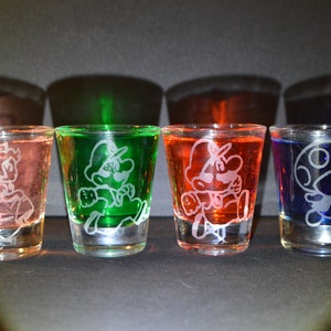 Mario Luigi Peach Toad shot glass set