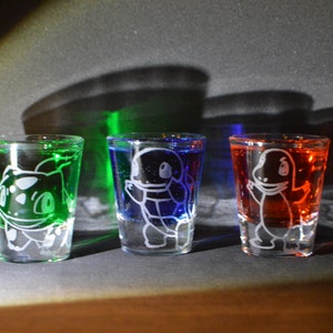 Pokemon starter etched shot glass set of 3 fan art image 1