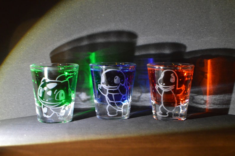 Pokemon starter etched shot glass set of 3 fan art image 1