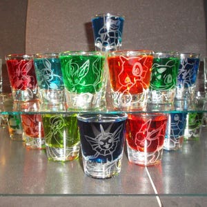 Pick-a-poke! Any poke mon etched shot glass (One shot glass)
