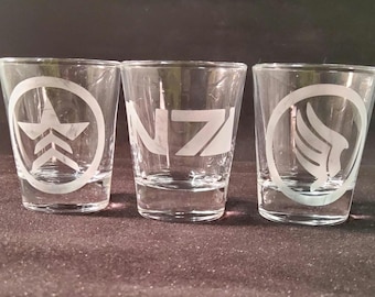 Mass Effect etched shot glass set of 3 fan art