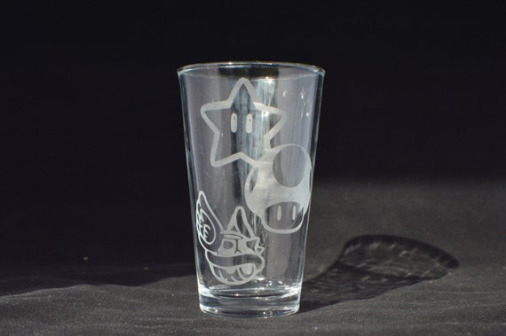 mario kart etched pub glass