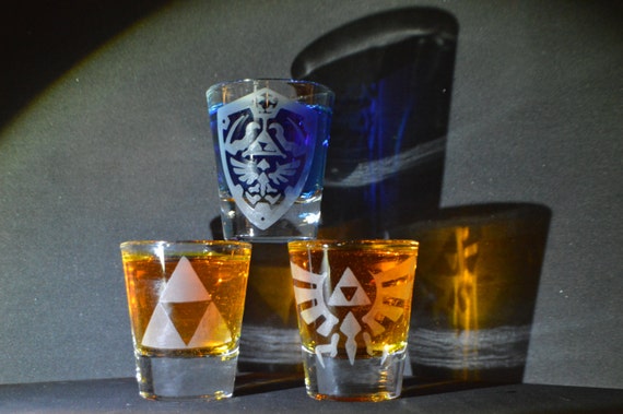 Zelda etched shot glass set of 3 fan art