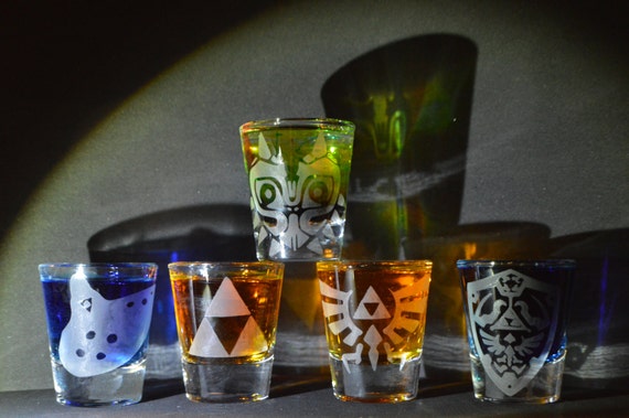 Zelda etched shot glass set of 5 fan art