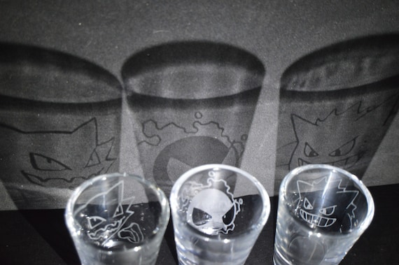 Gastly, Haunter, Gengar engraved shot glass set of 3