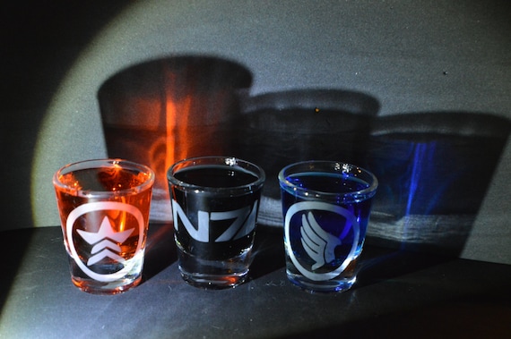 Mass Effect etched shot glass set of 3 fan art