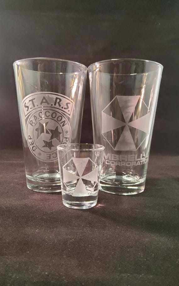 STARS and Umbrella resident evil pub glass set of 2 plus shot