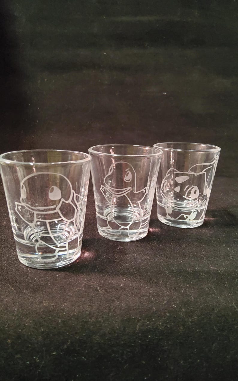 Pokemon starter etched shot glass set of 3 fan art image 10