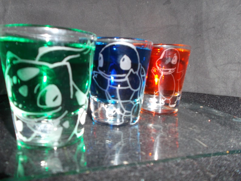 Pokemon starter etched shot glass set of 3 fan art image 4
