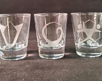 Juego de 3 vasos de chupito grabados con piedras espirituales de Legend of Zelda, arte de fan