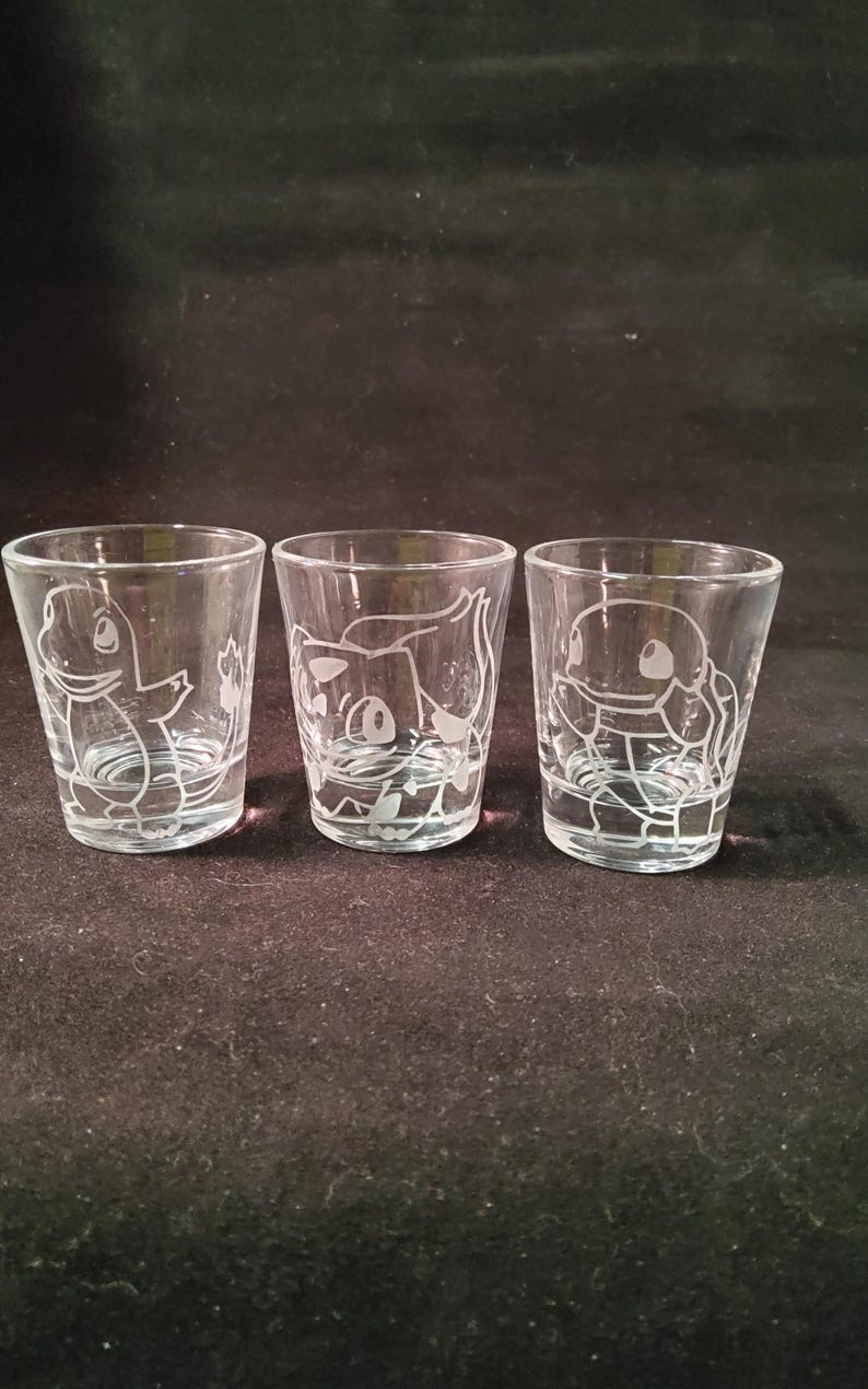 Pokemon starter etched shot glass set of 3 fan art image 6