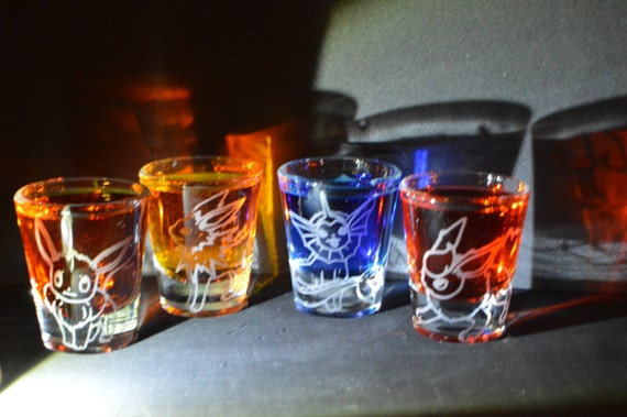 Pokemon Eevee eeveelution etched shot glass set of 4 fan art