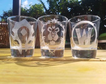 World of Warcraft etched shot glass set of 3 fan art