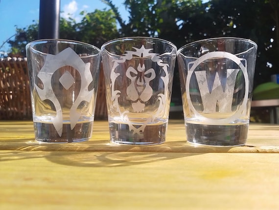 World of Warcraft etched shot glass set of 3 fan art