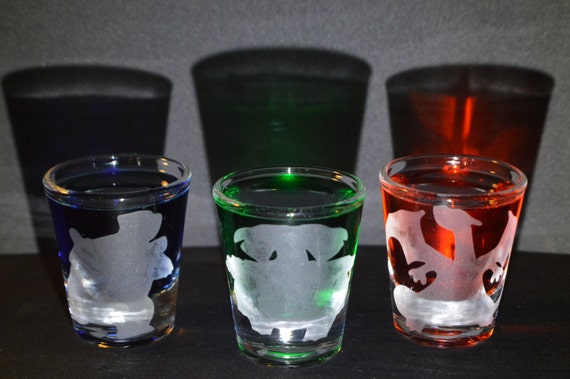 Pokemon evolved starters solid etched shot glass set of 3 fan art