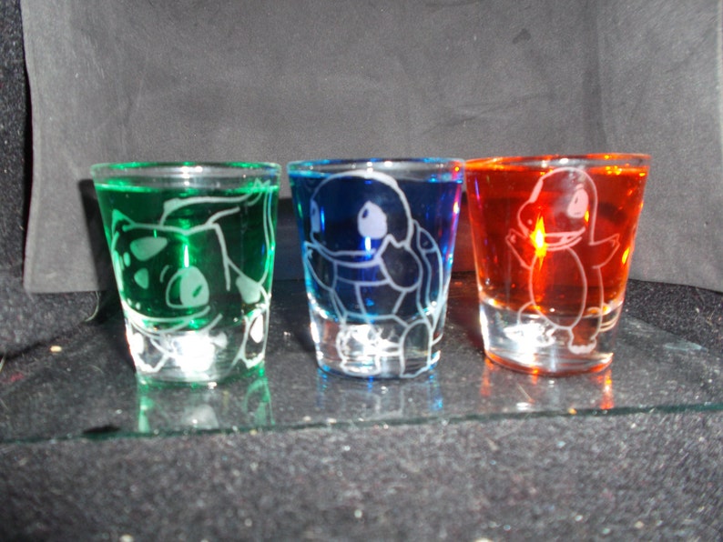Pokemon starter etched shot glass set of 3 fan art image 3