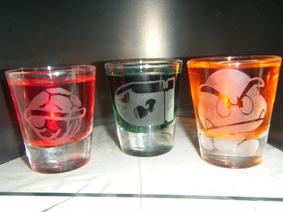 Mario bad guys etched shot glass set of 3 fan art