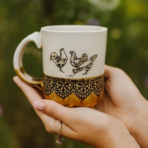 Chicken Mug, Mother&#39;s Day Gift, Handmade Ceramic Mug, Farm House, Handmade, Chicken Lovers, Slab Built Mug, Farmhouse Kitchen Mug, Ceramics