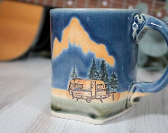 Camping Mug, Mountain Climbing Mug, Fireflies, Camping Coffee Cup, Hiking Gift, North Woods Camping Cup, Ceramic Mug Handmade, Camper Decor