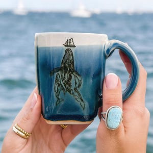 Whale Mug, Whale Gift, Handmade Ceramic Mug, Whale Watching, Ocean, Handmade, Sailing gift, Slab Built Mug, Farmhouse Kitchen Mug, Ceramics