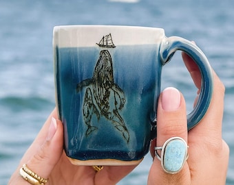 Whale Mug, Whale Gift, Handmade Ceramic Mug, Whale Watching, Ocean, Handmade, Sailing gift, Slab Built Mug, Farmhouse Kitchen Mug, Ceramics