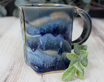 Blue Drip Mug, Ocean Glaze Ceramic Cup, Blue Glazed Pottery, Blue Glazed Mug, Handmade Ceramic Cup, Unique Pottery Mug, Blue Tea Cup