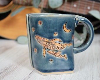 Night Sky Whale Mug, Whale Gift, Handmade Ceramic Mug, Whale Watching, Humpback Whale, Slab Built Mug, Ceramic Whale, Handmade Pottery Mug