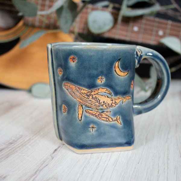 Night Sky Whale Mug, Whale Gift, Handmade Ceramic Mug, Whale Watching, Humpback Whale, Slab Built Mug, Ceramic Whale, Handmade Pottery Mug