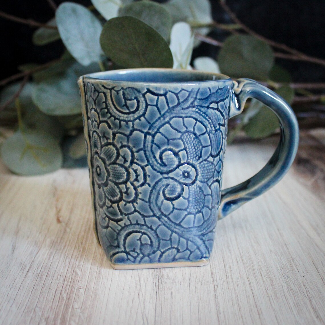 Blue Lace Mug, Handmade Ceramic Coffee Mug, Unique Tea Cup, Lace ...