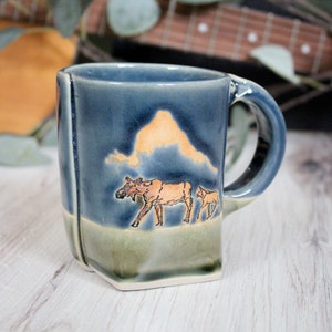 Mother Moose Mug, Handmade Ceramic Mug, Gift for Outdoorsy Mom, Mountain Climbing Gift, Handmade Ceramic Mug, Slab Built Mug, Moose Gift