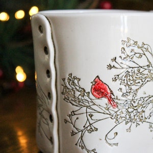 Red Cardinal Mug, Ceramic Christmas Mug, Cardinal Gift, Rustic Coffee Cup, Winter Pottery Cup, Handmade Holiday Mug, Handmade Mug, Cardinals image 5