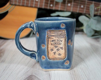 Fireflies and Moonshine, Moonshine Jug, Fireflies, Summer Coffee Cup, Summertime Gift, Ceramic Mug Handmade, Unique Mother's Day Mug, Camper