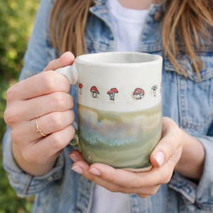 Baby Mushroom Mug, Gardening Gift, Mushroom Garden Mug, Handmade Mug, Fairy Garden, Ceramic Mug Handmade, Unique Handmade Pottery, Mushrooms