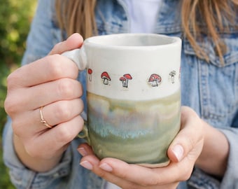 Baby Mushroom Mug, Gardening Gift, Mushroom Garden Mug, Handmade Mug, Fairy Garden, Ceramic Mug Handmade, Unique Handmade Pottery, Mushrooms