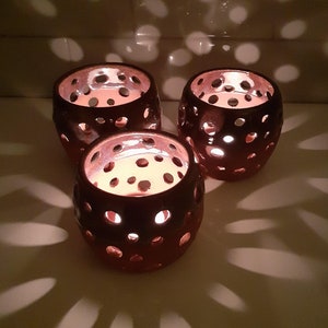 Handmade, Ceramic, tea light candle holder lantern, luminary with pierced design. image 1