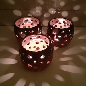 Handmade, Ceramic, tea light candle holder lantern, luminary with pierced design. image 1